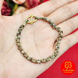 สร้อยข้อมือทองเหลือง(งานดิบ) ลายผ่าหวายกลม ความยาว 7 นิ้ว งานทองเหลืองแท้โบราณไม่ได้ชุบ ใช้ได้ทุกโอกาส #คลาสสิก #วินทเจ