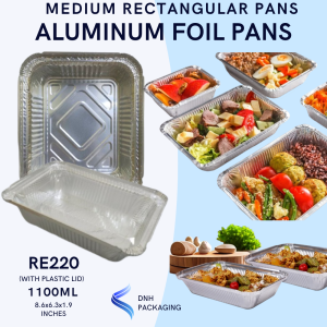 Fortress RE220 Durable Aluminum Foil Rectangular Baking Tray with Secure Plastic Lid 1100ml - 8.6x6.3x1.9" inch