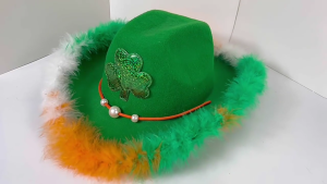 Saint Patricks Day Hat Sparkly Irish Leaf for Men Women Photo Props Feathered Hat