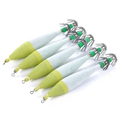5Pcs Luminous Fishing Lures Hooks Squid Jig Luminous Hard Lure Fishing Tackle Lure Noctilucent Squid Bait