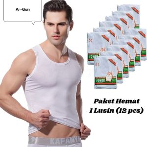 Singlet Pria Ar-Gun Panjang Lengan Kerah Pakaian Dalaman Ukuran 34-42 Paket 6/12 pcs