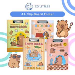 EZYLITTLES A4 Cute Capybara Clipboard Folder Cartoon Writing Pad with Ruler Edge Strong Metal Clip Portable School Office Document Board Student Study Drawing Support Durable Lightweight File Holder