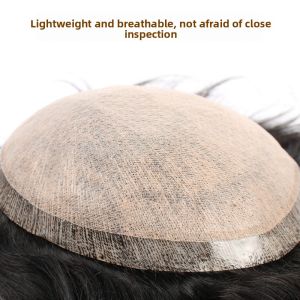 15cm tóc giả 100% tóc người màu đen tự nhiên cho nam thay thế tóc bền tóc thẳng trông tự nhiên không có nút thắt tóc người Remy tóc giả nam nút thắt vô hình