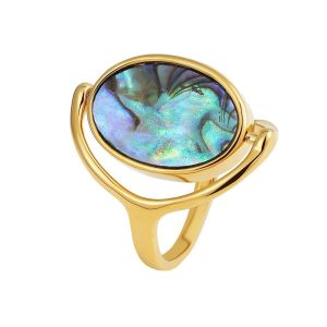 NOVELLEO Double Sided Flippable Rings Stainless Steel Finger Jewelry Rotatable Opal Rings Vintage Charm Geometric Oval Rings Women