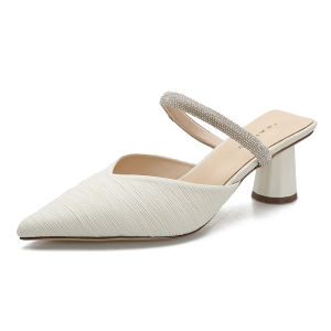 YUCHEN  2.54 inches High Heels Mules Sandals for Women Block Heel Stiletto Heel Ladies Black  Pointed Toe High Heeled Shoes Size 34 - 39