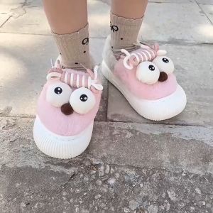 Dép cotton đế dày mắt bông tròn dễ thương dép bông nam nữ đi trong nhà ấm áp dành cho mùa thu đông (tăng size)
