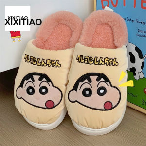 XIXITIAO Cute Crayon Xiaoxin Interior Home Thermal Cotton Slippers Autumn and Winter Fleece-lined Soft Platform Shoes Ladies