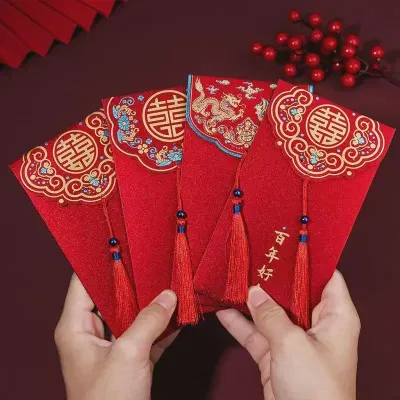 พร้อมส่ง🧧ซองอั่งเปามีพู่ สีแดงจีน ปีใหม่ งู ใส่เงิน แดง อั่งเปาลายน่ารัก ซองมงคลตรุษจีน ตรุษจีน ปีมะเส็ง