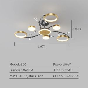 Modern Ceiling Light Gold Black Hanging Chandelier Ceiling Lamp Remote Control Lighting Fixture Ceiling Chandelier Household