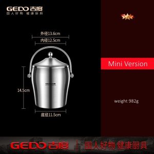 LFGB Certified 304 Stainless Steel Bar Ice Bucket Hollow Layer Design Heat Insulation Wine Chiller with Handle and Cover
