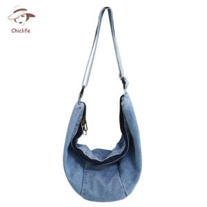 Denim Large Capacity Cross Body Bag with Zipper Closure Stylish Casual Shoulder Bag for Daily Use