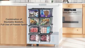 GSlife 4-Pack Stackable Chest Freezer Basket - Non-Slip Storage Organizer Rack Food Shelf