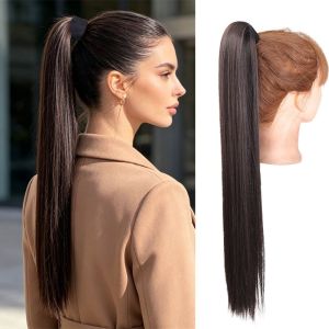 MISSLADY 24inch Long Straight Ponytail wig Clip in Synthetic Pony Tail Hair Piece Sweet Fluffy Wrap Around Pigtail for Women