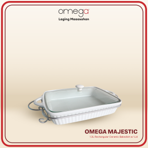 Omega Majestic 1.3L Rectangular Ceramic Bakedish with Lid in a Gift Box | Microwave Safe (body only) and Convenient Safe Handles