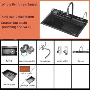 SG Stock 2025 Kitchen Sink Manufacturer of Retail Fashion Luxury Stainless Steel Sink For Kitchen Waterfall faucetFast shipping