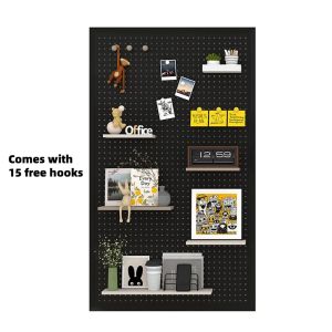 DIY Pegboard Wall Organizer No Punching Decoration Board with 15 Hooks Gaming Room Storage Shelves for Home Kitchen Organization