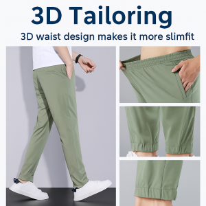 Mens Summer Ice Silk Casual Pants Quick Dry Stretch Breathable Plus Size Sports Trousers Versatile Clothing