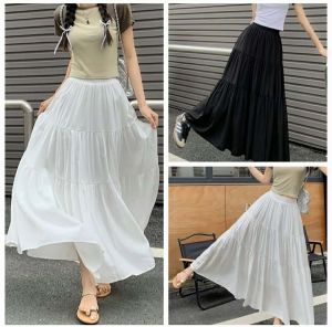 Elegant High-Waist A-Line Midi Skirt with Tiered Hem for Women JJ