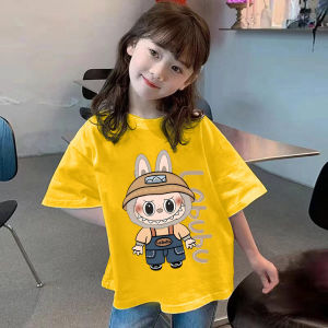 LABUBU Cartoon T Shirt Oversized Girl Top Cotton Tshirt For Kids Girl Labubu Short-Sleeved Shirt