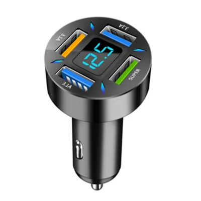 Car Charger Fast Charging 12v to 24v 4 USB Port Plug with Voltmeter