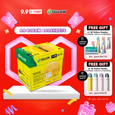 IK Yellow 500s 80gsm A4 paper 1 Carton box (5 Reams) (500 sheets/ream)