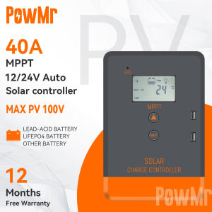 PowMr MPPT pengawal pengecas Solar 40A 12V 24V pengawal Panel suria 100V PV INPUT paparan LCD pelbagai mod kawalan beban POW-Keeper1240