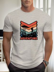 2025 Summer Mens Cotton T Shirt Adventure Trendy Print Round Neck T-Shirt Casual Breathable Street Style Daily Top