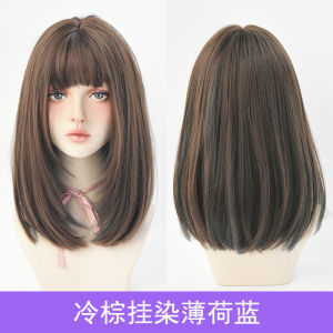 Hair Extension Human Hair Washable Black Long Straight Wig Blue Bangs Dyed Wig Synthetic Heat Resistant Full Wig Natural Realistic Wig for Women