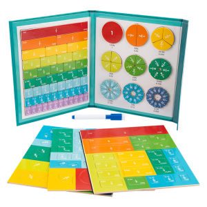 Kids Magnetic Fraction Learning Math Toys Wooden Fraction Book Set