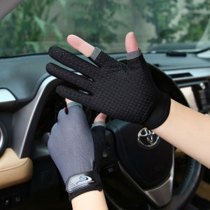 Eixiu 1Pair Anti-Slip Breathable Fishing Gloves Two Finger Cut Durable Outdoor Fishing Cycling Gloves Fitness Carp Mitten
