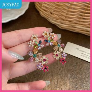 JCSYFAC Lãng Mạn Đầy Màu Sắc Zircon Hoa Bông Tai Cho Phụ Nữ Cô Gái Thời Trang Ngọt Ngào Waterdrop Hoa Bông Tai Tinh Tế Đảng Đồ Trang Sức Quà Tặng