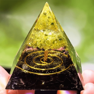 CLARO Peridot Orgone Pyramid Reiki Crystal Stone Yoga Meditation Statue Transparent Spiritual Crystal Stone Pyramid Feng Shui