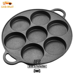 [UEB Mall]7 Hole Egg Pancake Steak Pan Cast Iron Non-Stick Egg Pie Frying Takoyaki Pan Stuffed Pancake Pan for Gas Stove Induction