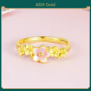 ASIX GOLD แหวนพีชบลอสซั่มชุบทอง 24K แหวนผู้หญิง แหวนนําโชค สีไม่เปลี่ยนเป็นสีดํา จะไม่ปอกเปลือก ของขวัญชั้นเลิศ