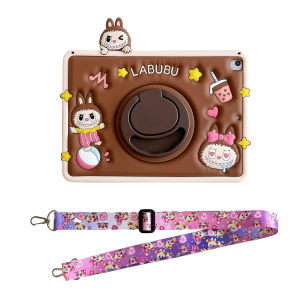 【Hot】Portable 360 Rotating Holder Cute Labubu Silicone+PC Tablet Case For iPad 5/6/Air1/2/Pro7/8/9/10Air3/ProAir4/Air5Pro 1/2/3/4Air M2Pro M4 Series