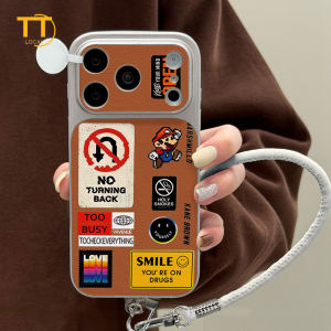 Tri-Town Luxury Leather Cartoon Boy Mens Case For iPhone 17 16 15 11 12 13 14 Pro Max Hard Back Cover Skin Feel Casing with Phone Strap #EV90