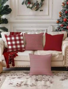 YM RED Christmas Throw Pillow Case - 18x18 inches 18x18  iches made of fabric - not felt paper - for home office partyevents - decorative - chair cover - excllent quality - fabric from abroad - classy and elegant - for christmas - santa hat chair  Pri
