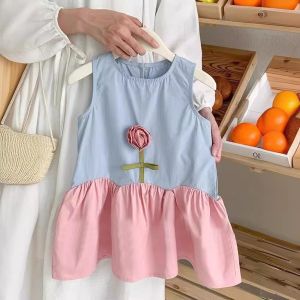 Bear Leader Baby Clothes Girls 3D Flower Dress New Summer Pathwork Sleeveless Birthday Party Princess Dresses Kids Fashion Clothing 1-7 Years Casual Outfits