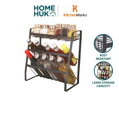 KitchenMarks 3-Tier Black Steel Kitchen Spice Rack Homehuk (Square Base / Oblique Base)