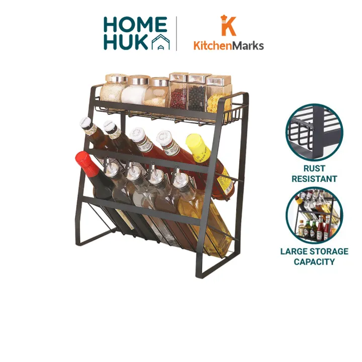KitchenMarks 3-Tier Black Steel Kitchen Spice Rack Homehuk (Square Base ...