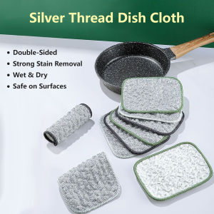 Silver Thread Dish Cloth Double-Sided Strong Stain Removal Safe on Surfaces