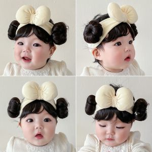 MYCOLOR Daily Fluffy Sweet Children Photography Props Newborn Princess Wig Headband Girls Hair Accessories Bangs Chignons Headband Bowknot Kids Headwear Baby Hair Bands Wig Toddler Neat Bang