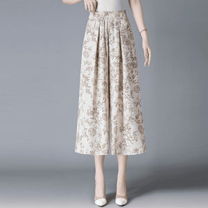 ฤดูร้อนผู้หญิงผ้าไหมพิมพ์ลายกระโปรงและกางเกง กางเกงลําลองทรงหลวมลายดอกไม้