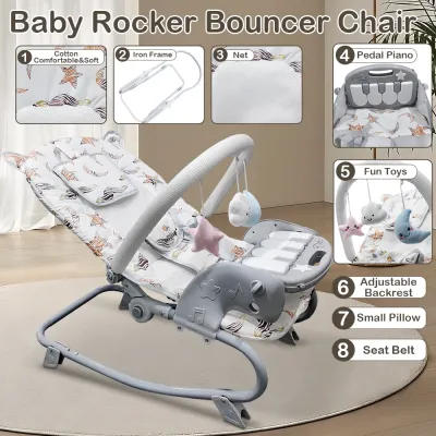 🎹Premium Baby Rocker Bouncer Kerusi Goyang Bayi Kerusi 0-3 tahun Piano Musik Mainan Bayi Kerusi Goyang Bayi Baru Lahir