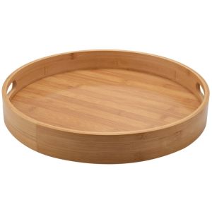 Round Serving Bamboo Wooden Tray for Dinner Trays Tea Bar Breakfast Food Container Handle Storage Tray