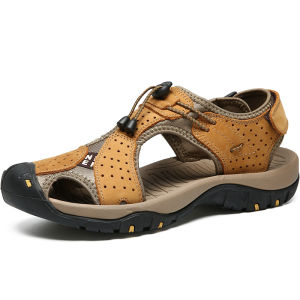 Prelesty Handmade Sandal Hiking Gunung Pria Sendal Kulit Cowok Bernapas Musim Panas Outdoor 012