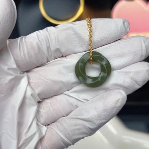 Authentic Natural Jade Deep Green Donut S925 Silver Women Necklace Fashion Jewelry with Certificate