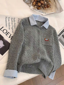Áo khoác len cadigan phối cổ sơ mi chất dày mịn Áo nữ dài tay có túi thêu nữ tính cực xinh