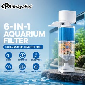 6 In 1 Aquarium Filter Pump Silent Filtration Oxygenation Wave Making Feces Separator For Tanks