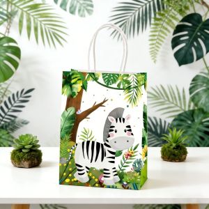XIJIBAN 10pcs Cartoon Tiger Fox Kraft Paper Bag Zebra Lion Giraffe Jungle Animal Theme Paper Handbag  21x15cm Snacks Storage Bag for Treats